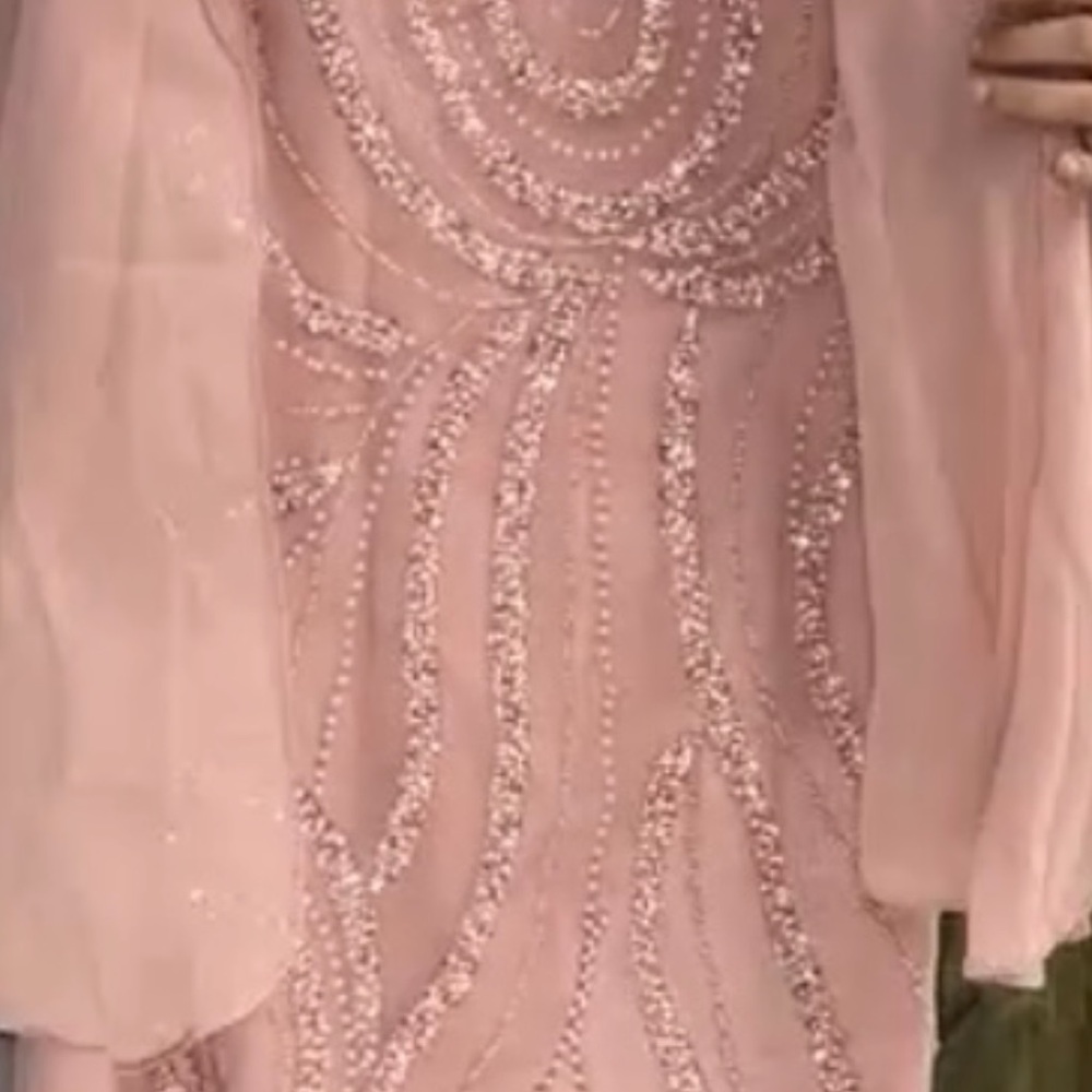 Pink Sequin Embellished Midi Dress with Bishop Sleeves